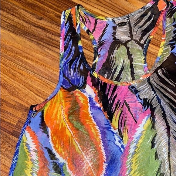 4 for $50 🎃 Ali & Kris Sheer Tank Black w/ Colorful Feather Design Women's S - Picture 3 of 4